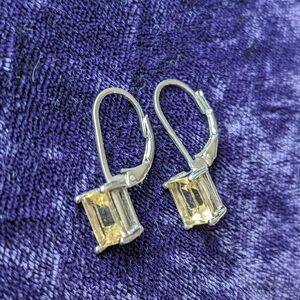 Vintage 925 Sterling Silver Earrings With Yellow Citrine Gemstones